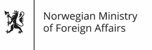 Arctic Frontiers - Norwegian Ministry of Foreign Affairs logo with lion emblem, symbolising Norway government, and text on the right.