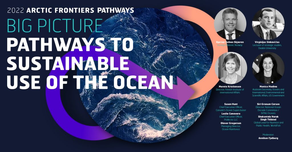 Text on image reads: Pathways to sustainable use of the ocean.