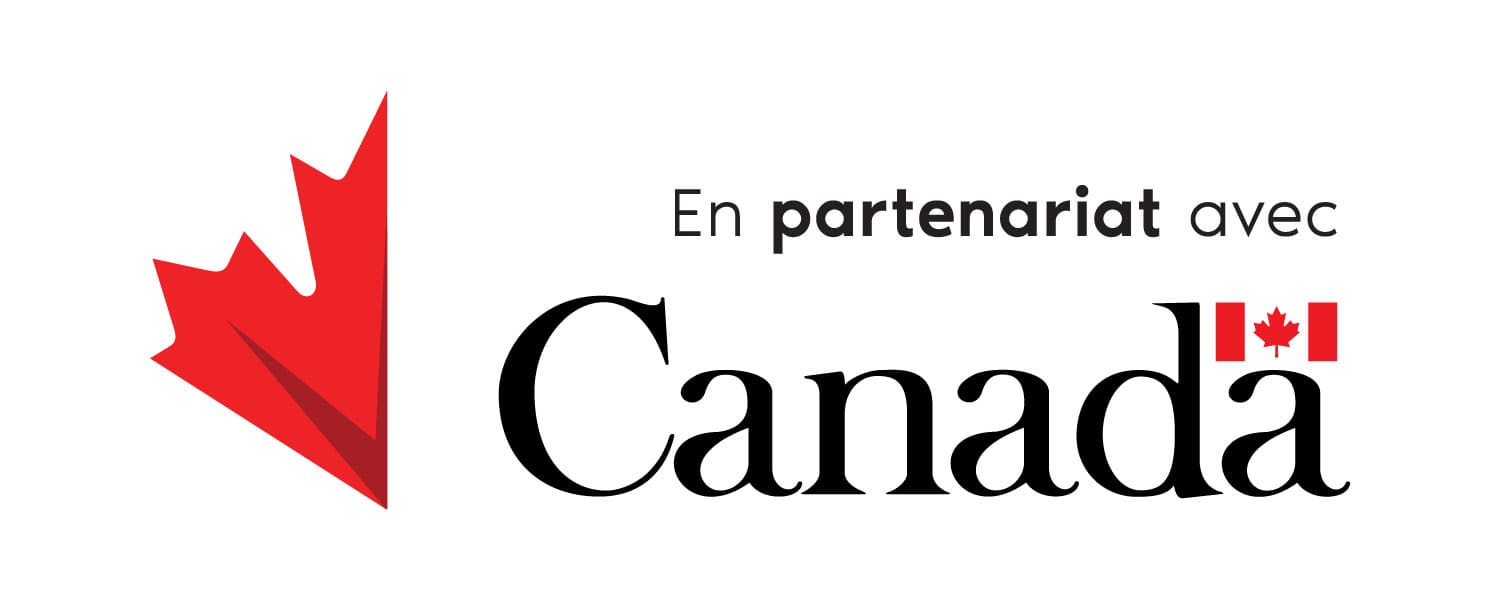Arctic Frontiers - Red maple leaf, “En partenariat avec Canada” text, small Canadian flag, and a subtle nod to students on a white background.